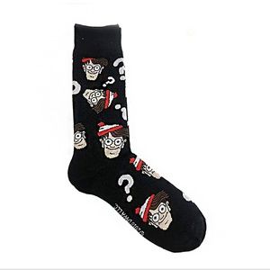 Where's Waldo Heads Novelty Crew Socks Black New